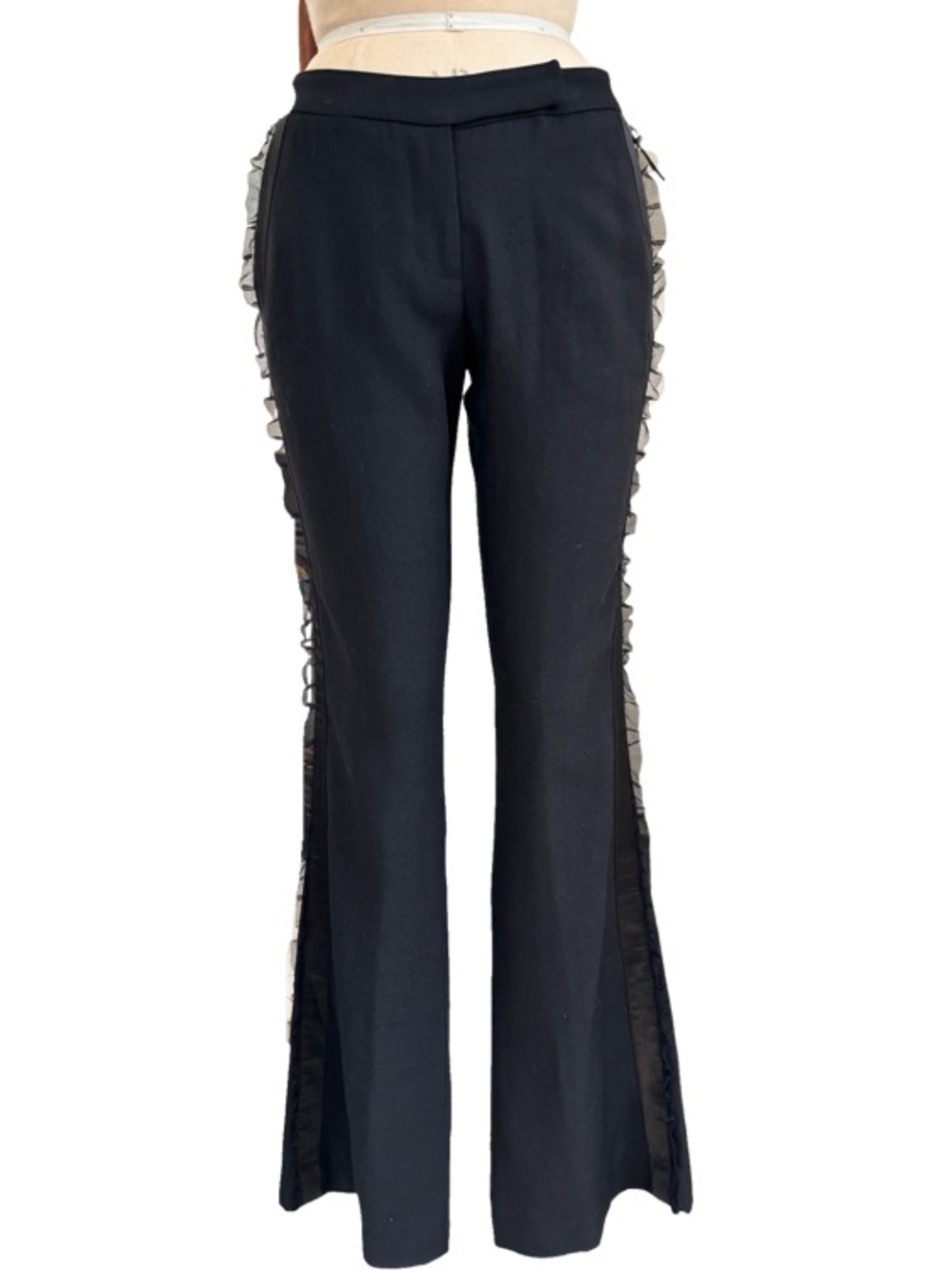 Paul Smith Wool Flared Pants Ruffle Detail in Black Size 4